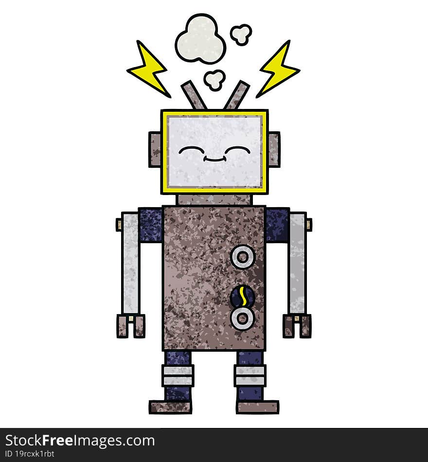 retro grunge texture cartoon robot