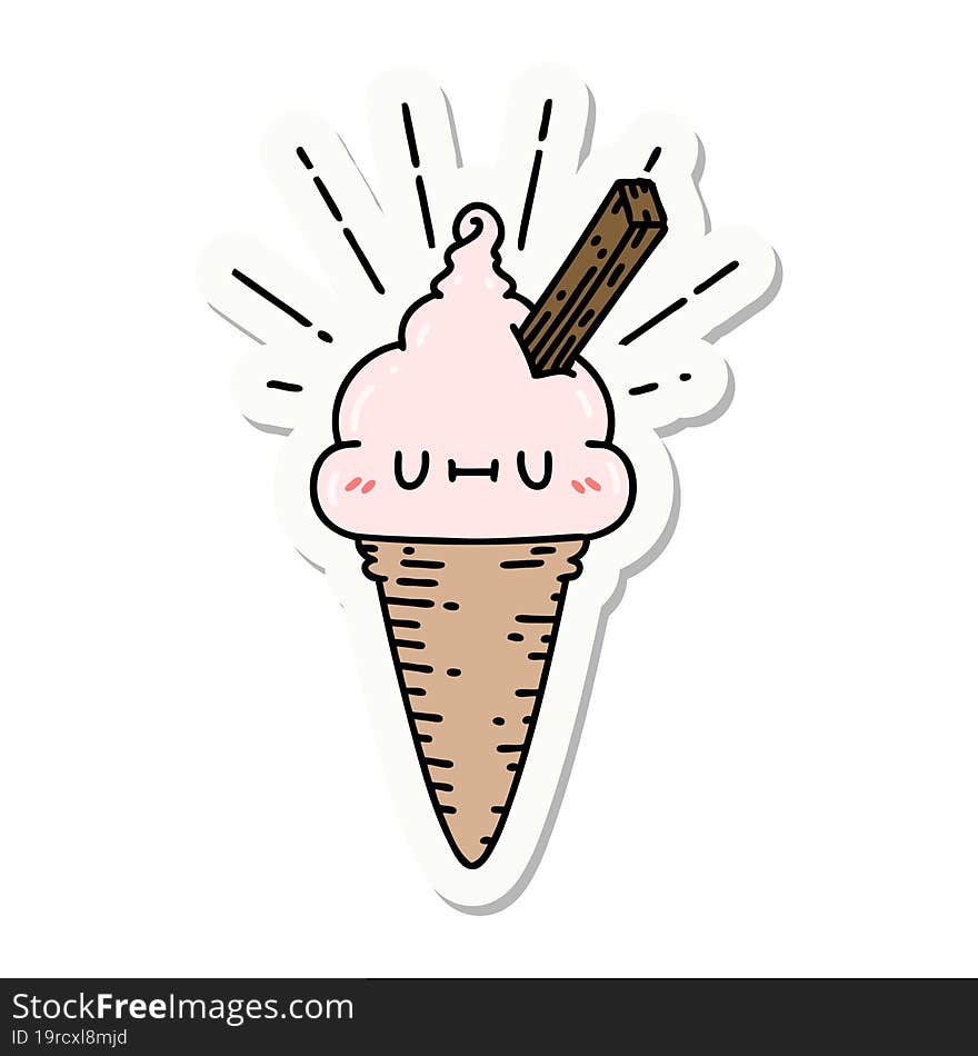 Sticker Of Tattoo Style Ice Cream Character