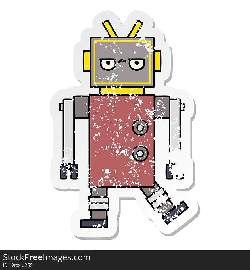 distressed sticker of a cute cartoon robot