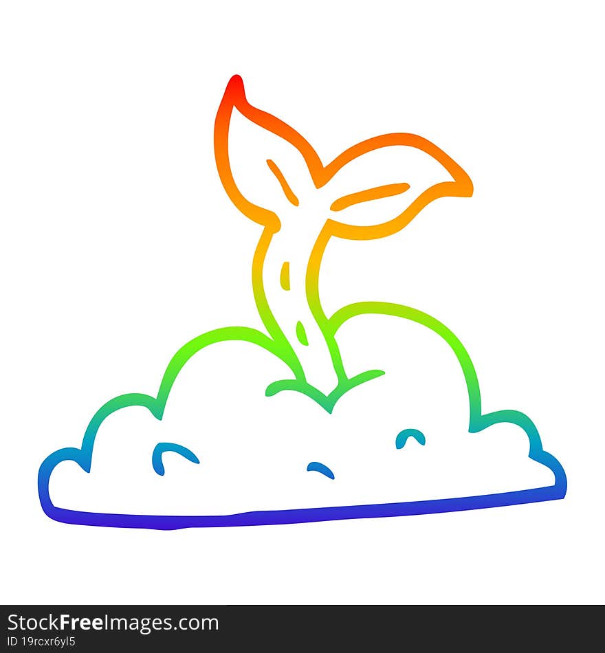 rainbow gradient line drawing of a cartoon growing seedling