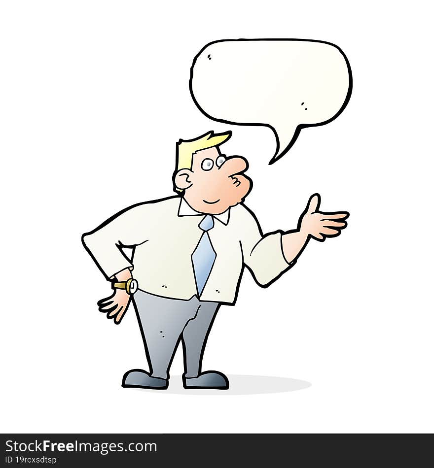 cartoon businessman asking question with speech bubble