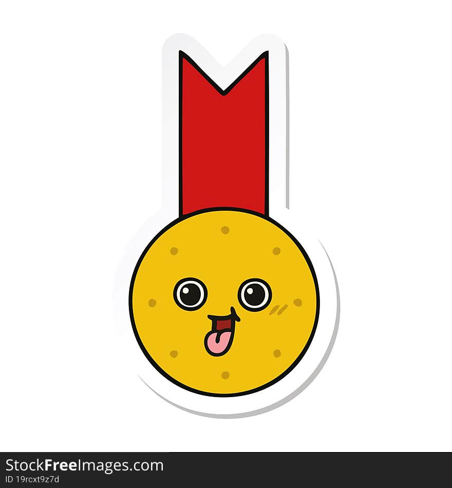 sticker of a cute cartoon gold medal