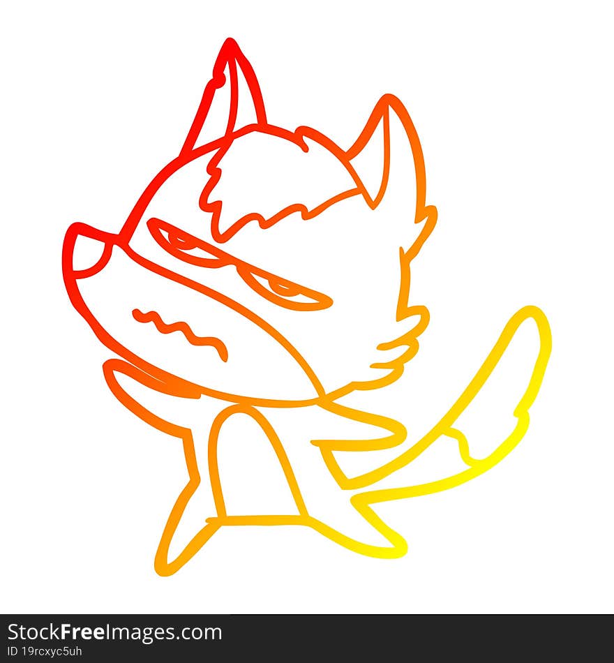 Warm Gradient Line Drawing Cartoon Annoyed Wolf