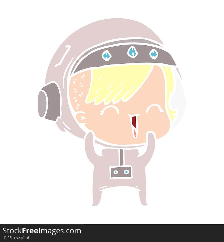 Flat Color Style Cartoon Laughing Astronaut Girl