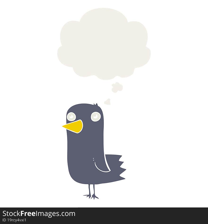 cartoon bird with thought bubble in retro style