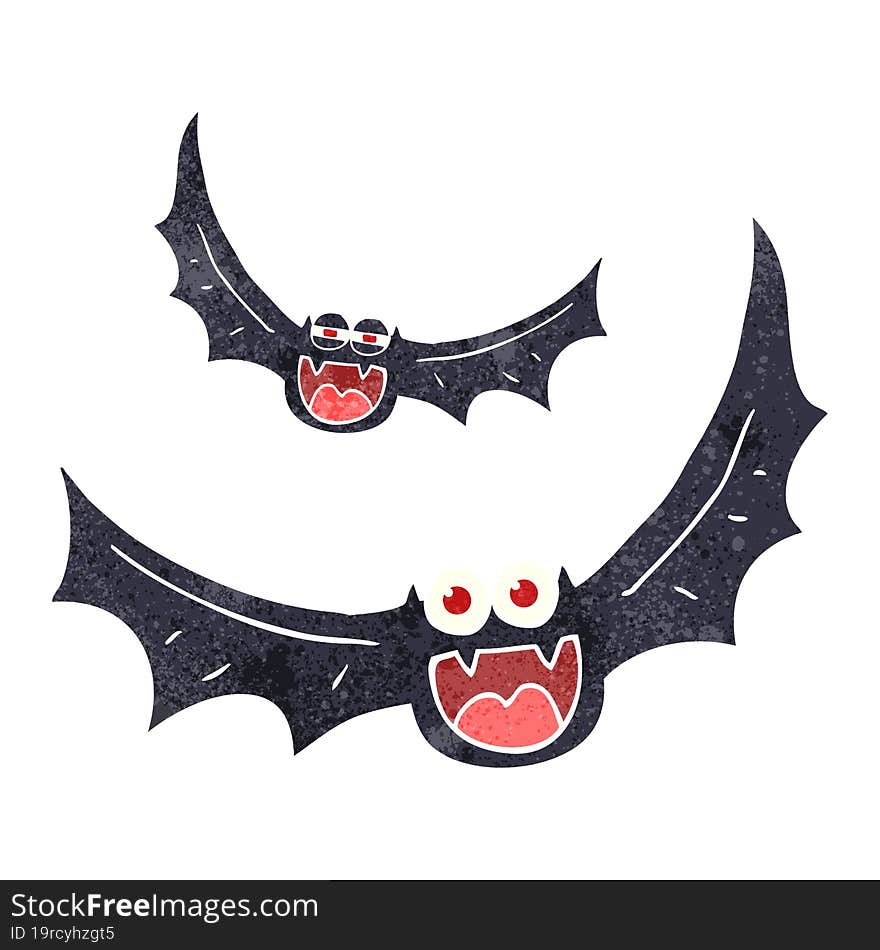 freehand retro cartoon halloween bats