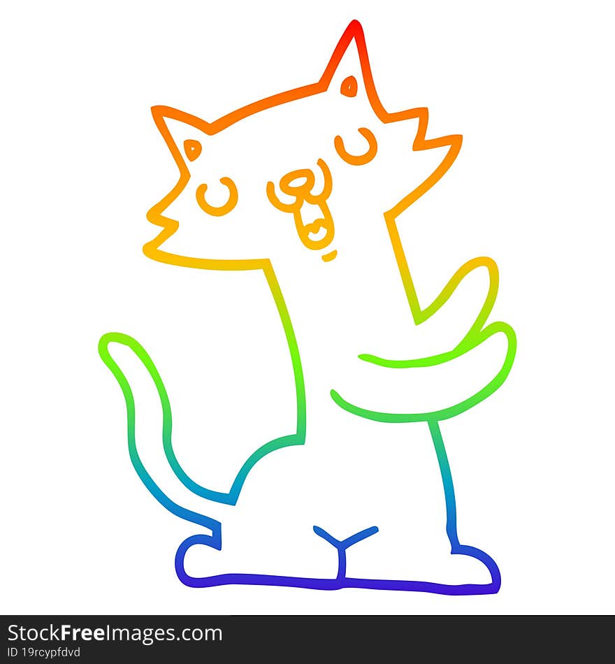 rainbow gradient line drawing of a cartoon cat