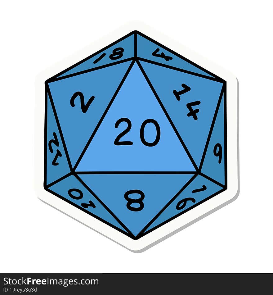 sticker of a natural 20 D20 dice roll. sticker of a natural 20 D20 dice roll