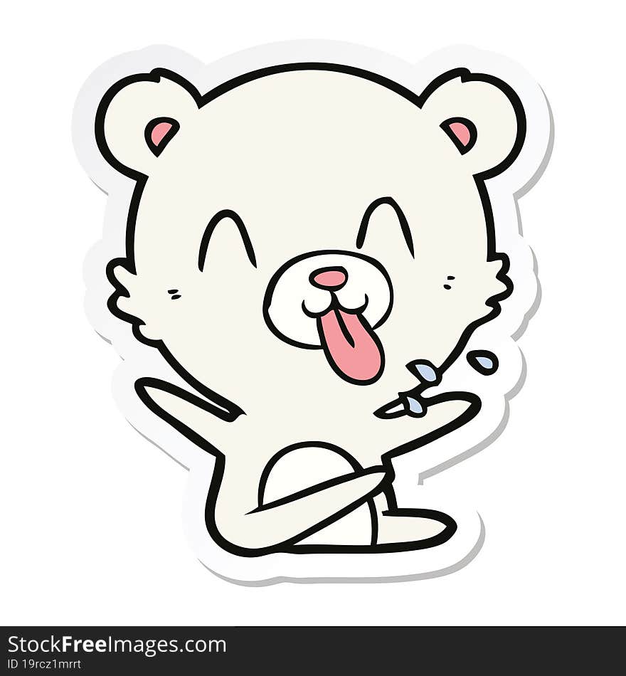 sticker of a rude cartoon polar bear sticking out tongue