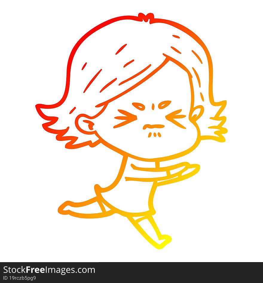 warm gradient line drawing of a cartoon angry girl