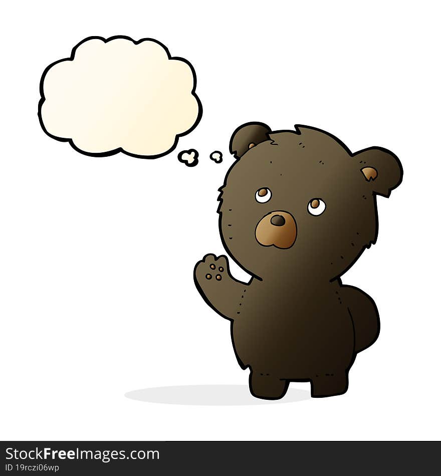 Cartoon Waving Black Bear With Thought Bubble