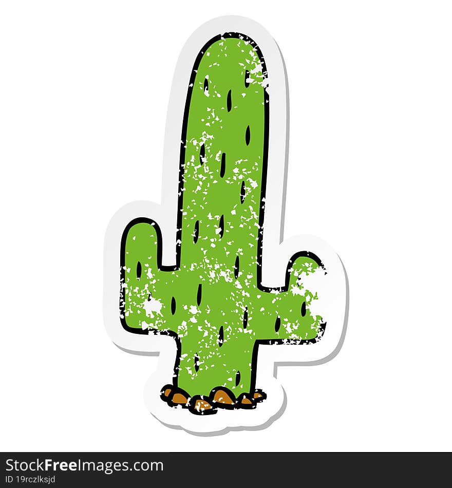 Distressed Sticker Cartoon Doodle Of A Cactus