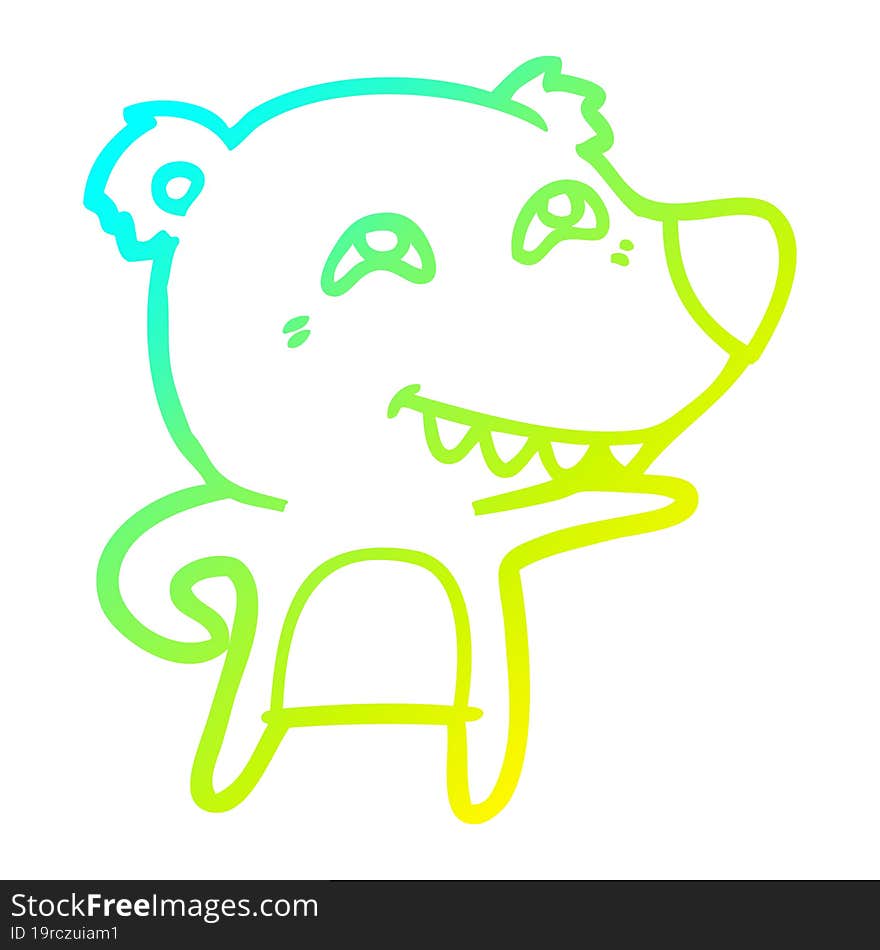 cold gradient line drawing cartoon bear showing teeth