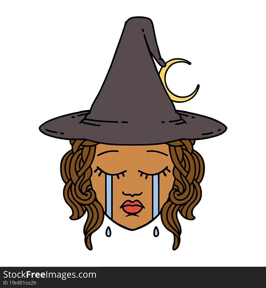 Retro Tattoo Style crying human witch character. Retro Tattoo Style crying human witch character