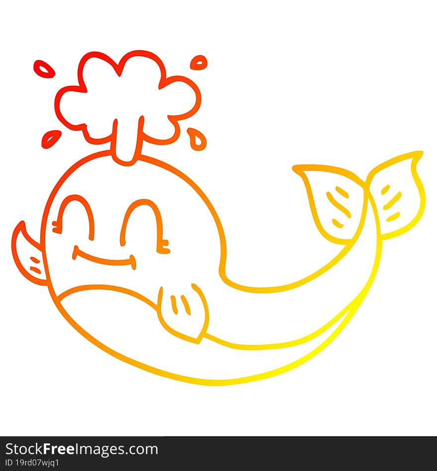 warm gradient line drawing cartoon happy whale