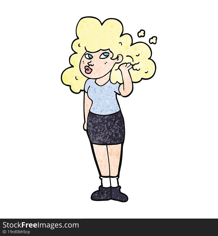 cartoon doodle girl playing with hair