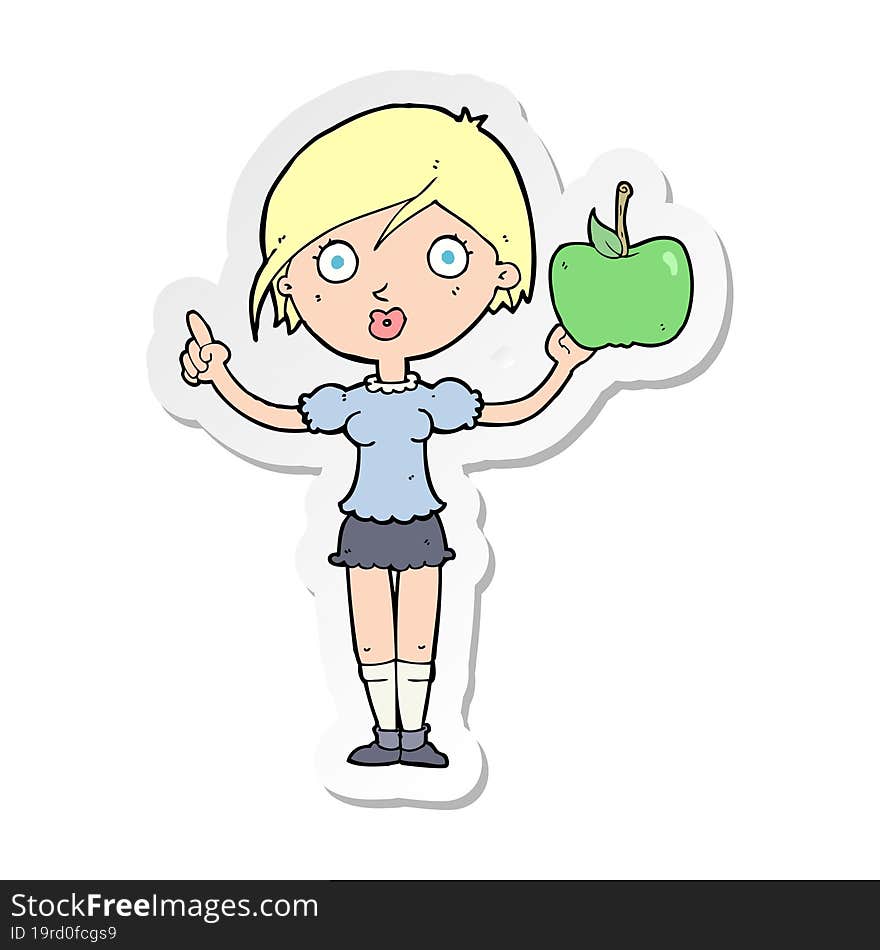 Sticker Of A Cartoon Woman Talking About Health Food