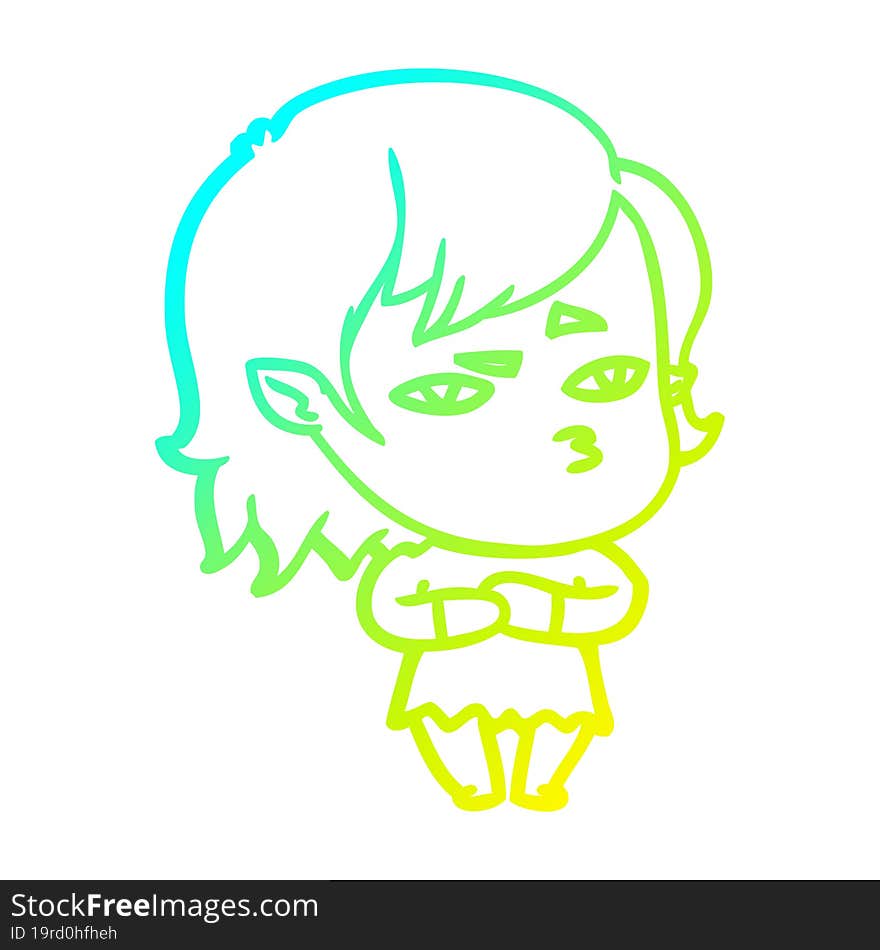 cold gradient line drawing cartoon vampire girl