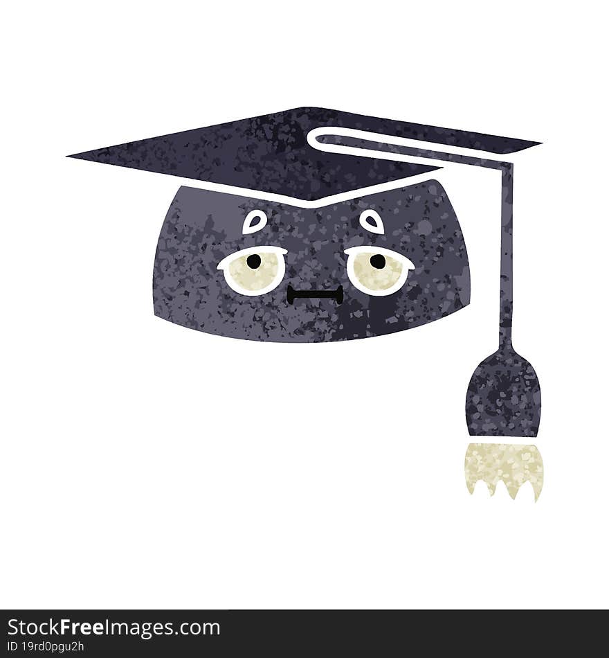 retro illustration style cartoon graduation hat