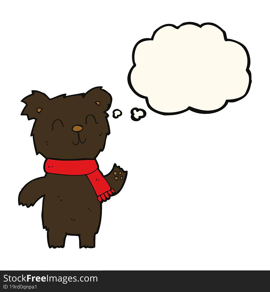 Cartoon Cute Black Bear Cub With Thought Bubble