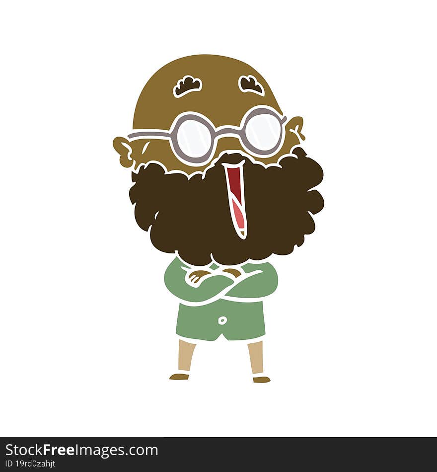 flat color style cartoon joyful man with beard