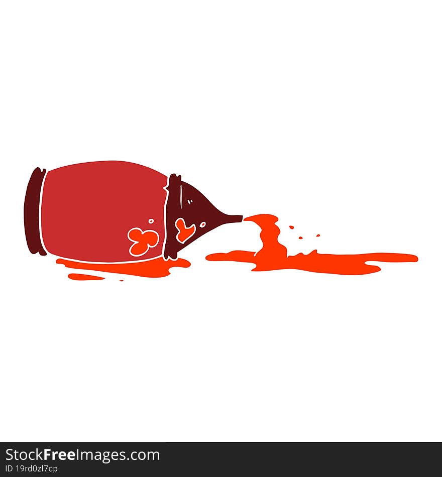 flat color style cartoon spilled ketchup bottle