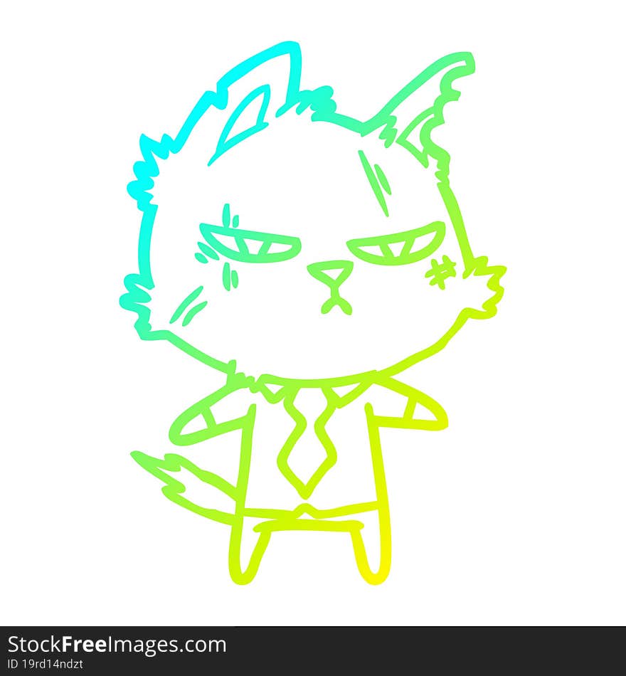 cold gradient line drawing tough cartoon cat in shirt and tie