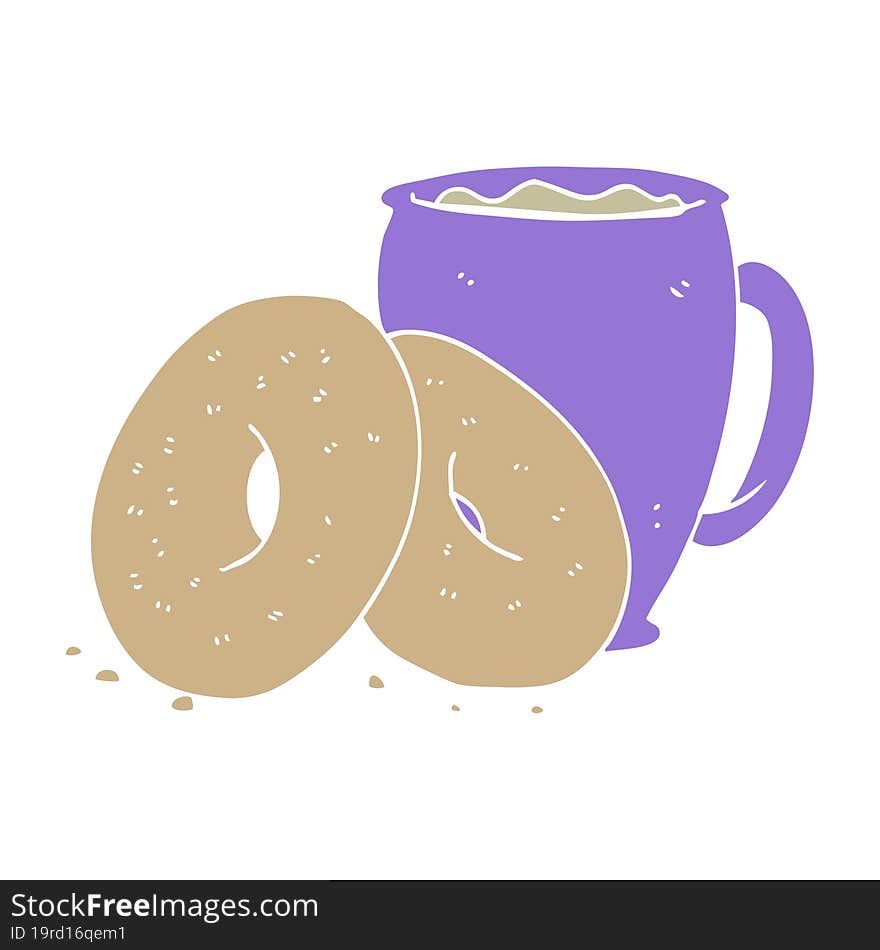 flat color style cartoon coffee and donuts