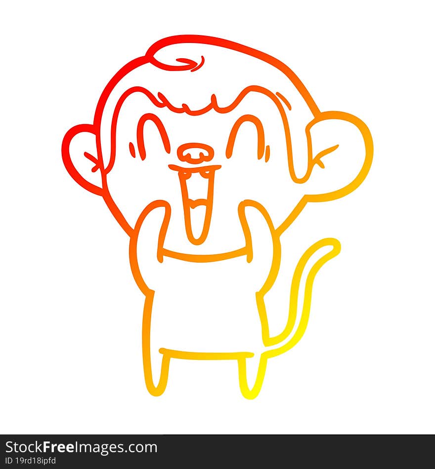 warm gradient line drawing of a cartoon laughing monkey