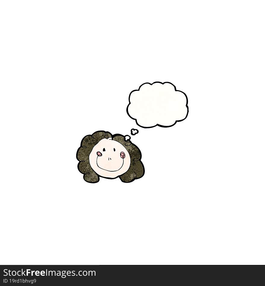 child\'s drawing of a happy female face with thought bubble