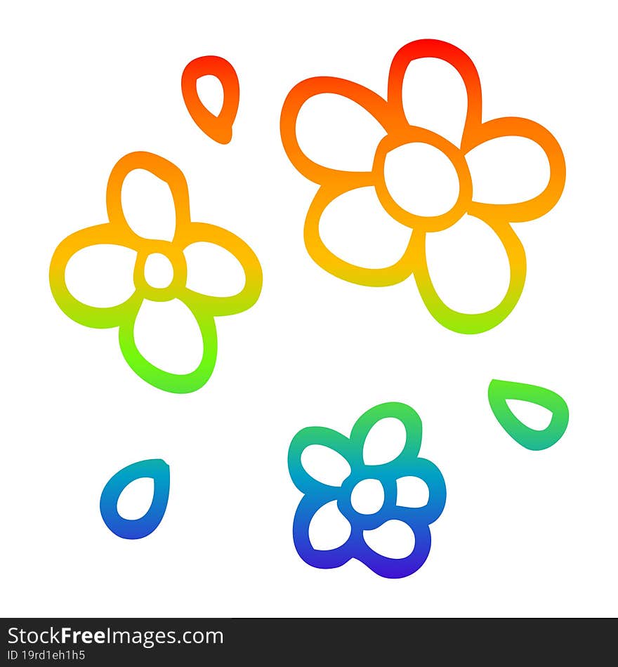 rainbow gradient line drawing of a cartoon decorative flowers