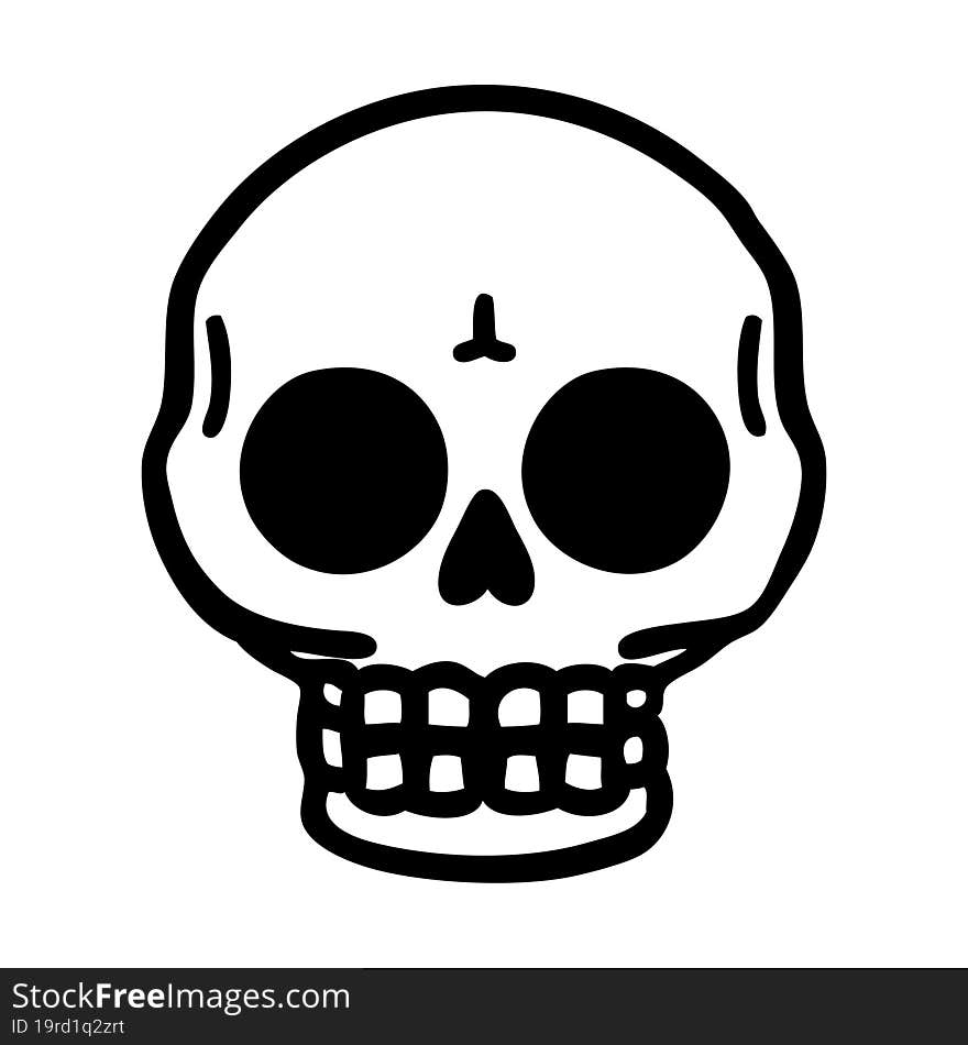 tattoo in black line style of a skull. tattoo in black line style of a skull