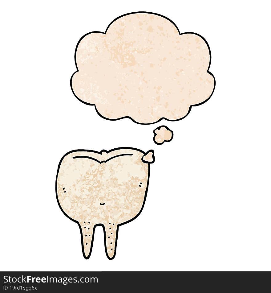 cartoon tooth and thought bubble in grunge texture pattern style