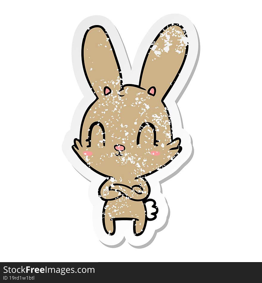 distressed sticker of a cute cartoon rabbit