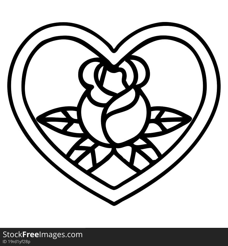 Black Line Tattoo Of A Heart And Flowers