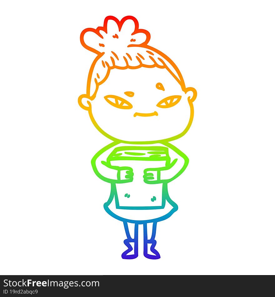 rainbow gradient line drawing of a cartoon woman