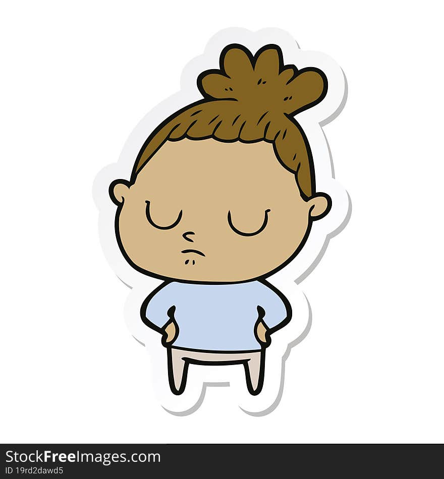 Sticker Of A Cartoon Calm Woman