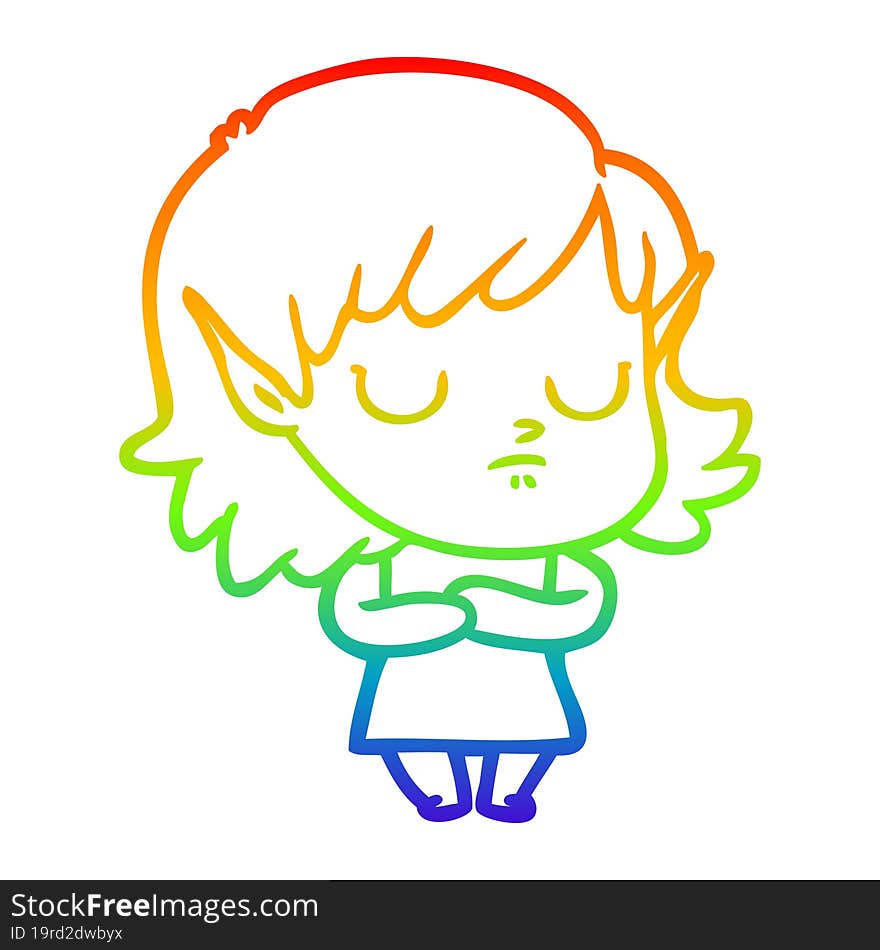 rainbow gradient line drawing of a cartoon elf girl