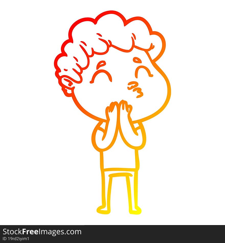 warm gradient line drawing cartoon man pouting