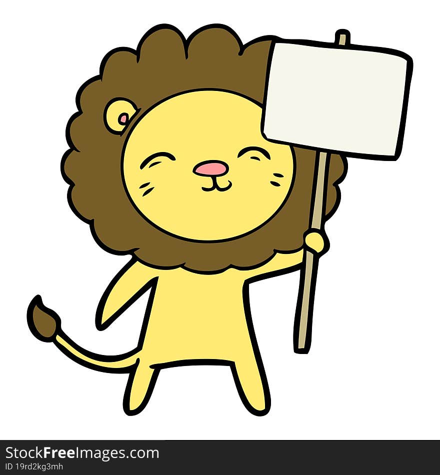 cartoon lion with protest sign. cartoon lion with protest sign