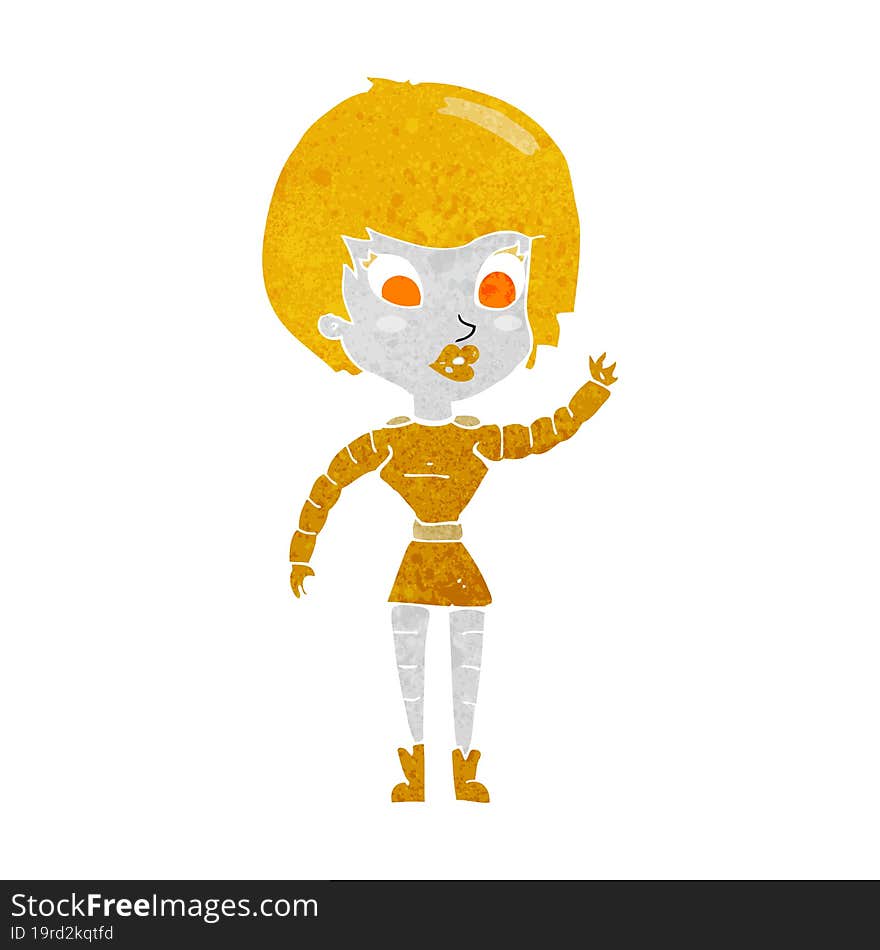 cartoon robot woman waving