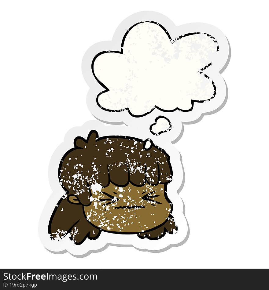 cartoon female face with thought bubble as a distressed worn sticker