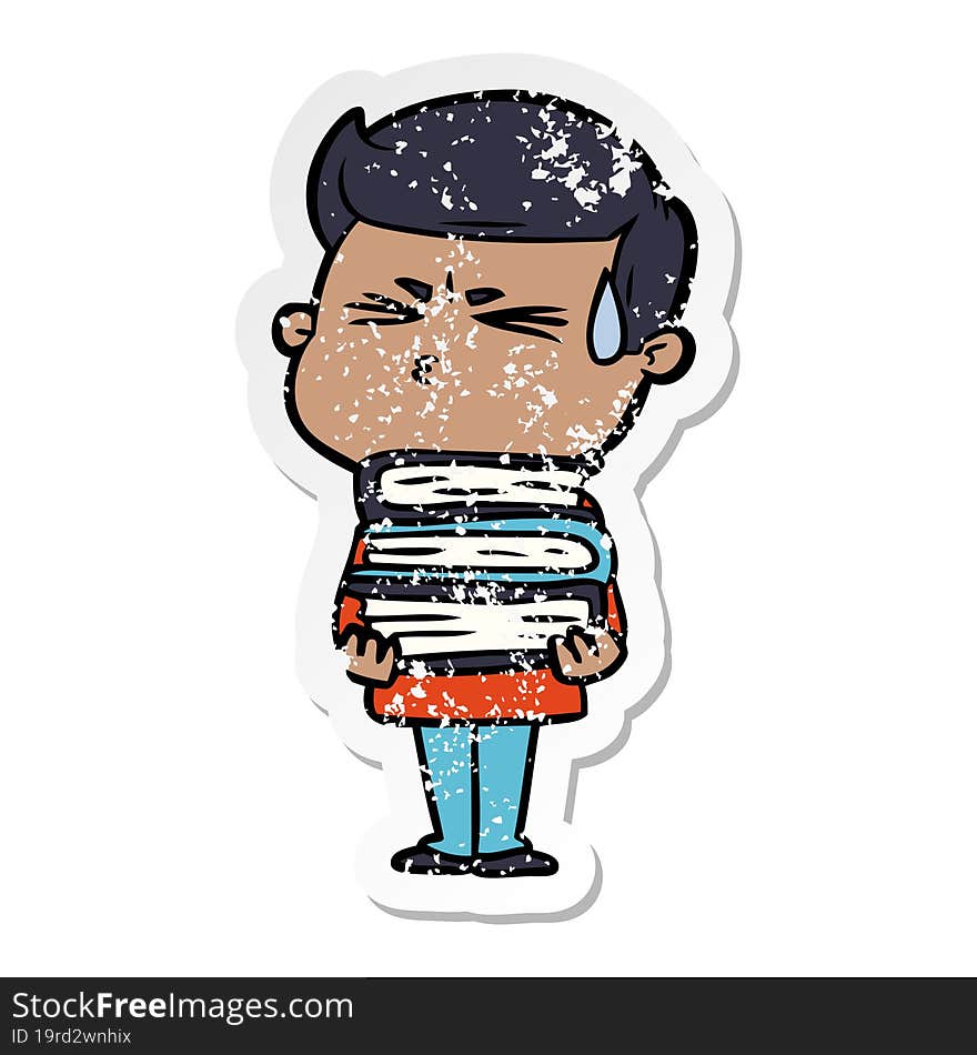 distressed sticker of a cartoon man sweating