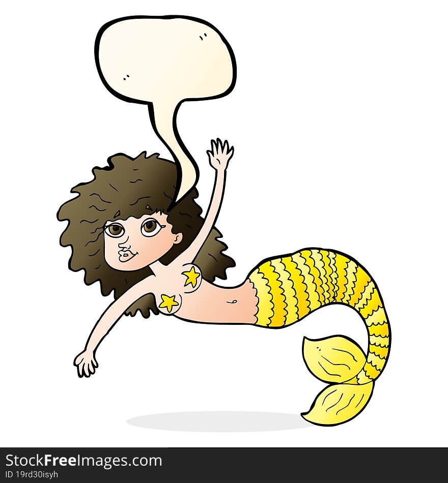 cartoon pretty mermaid with speech bubble