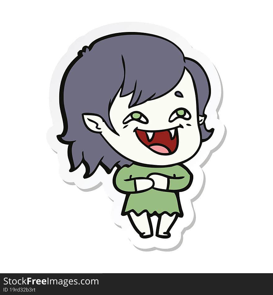 Sticker Of A Cartoon Laughing Vampire Girl