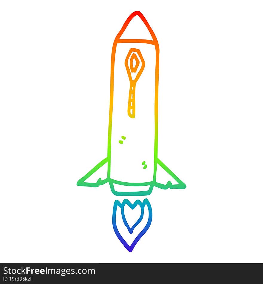 rainbow gradient line drawing cartoon space rocket