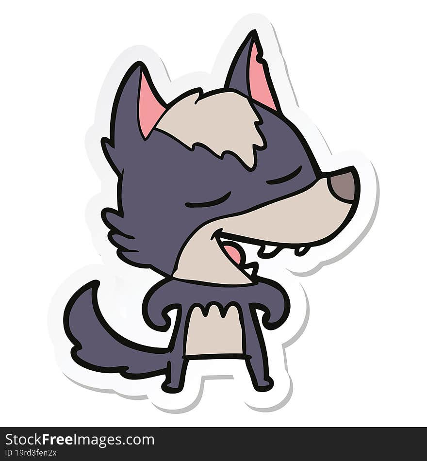 sticker of a cartoon wolf laughing