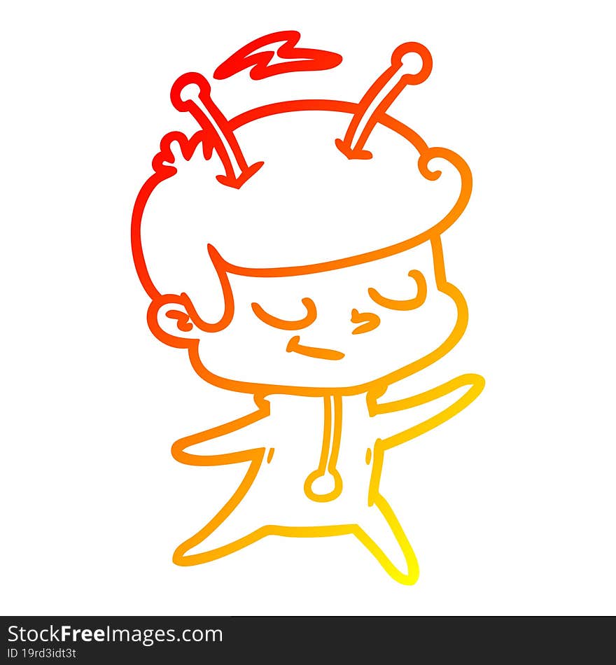 warm gradient line drawing friendly cartoon spaceman dancing