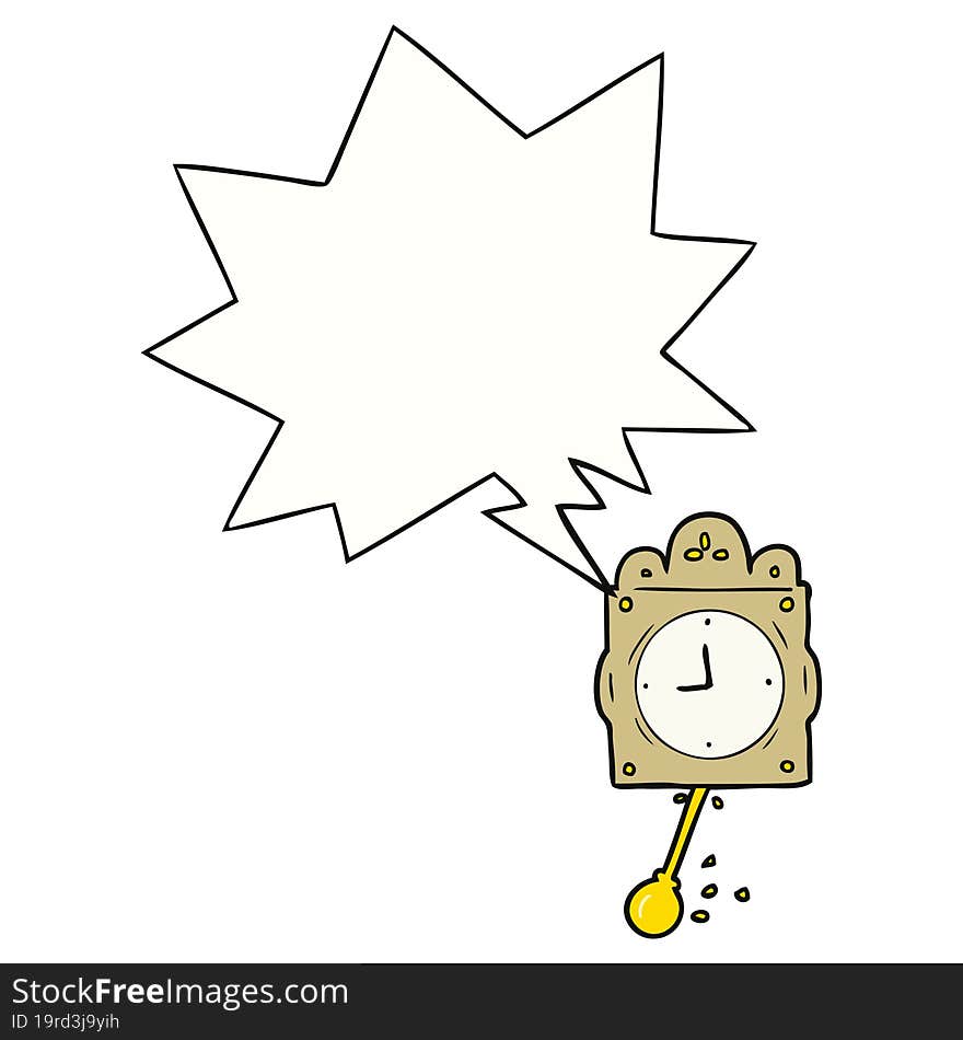 cartoon ticking clock and pendulum and speech bubble