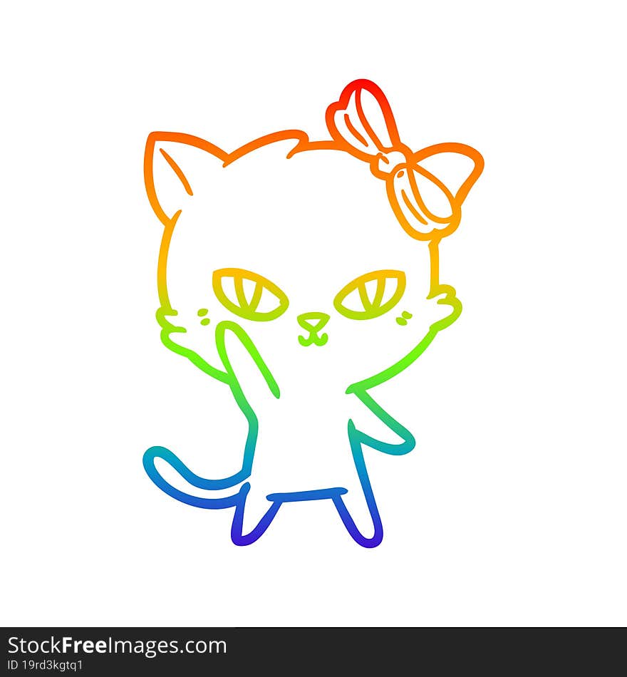 rainbow gradient line drawing of a cute cartoon cat